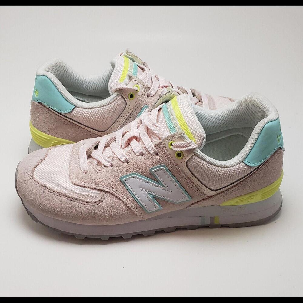 RARE Womens New Balance 574 Light‎ Brown Neon Sneakers Shoes WL574NSC Size 7.5